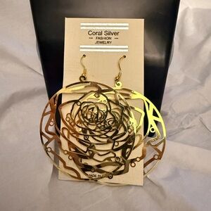 Gold Rose Dangle Earrings